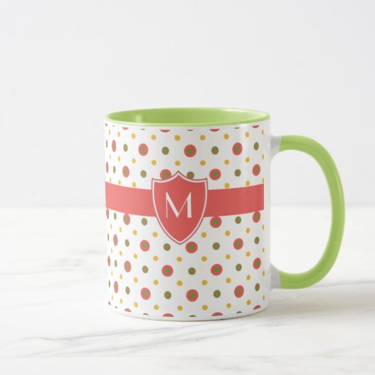 Monogramme Pois blancs rouges Ringer Coffee Mug (Droite)