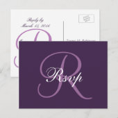 Monogramme pourpre | Carte postale RSVP Mariage él (Devant / Derrière)