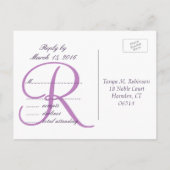 Monogramme pourpre | Carte postale RSVP Mariage él (Dos)