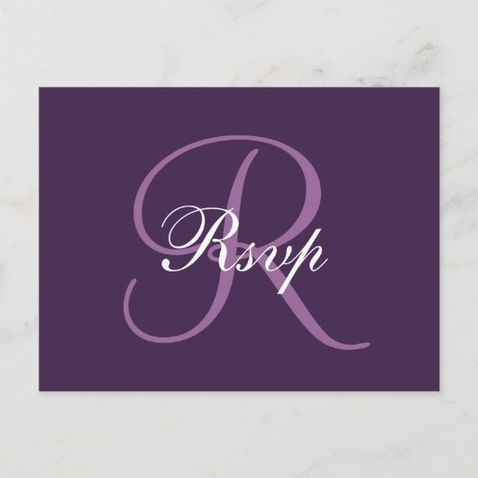 Monogramme pourpre | Carte postale RSVP Mariage él (Devant)