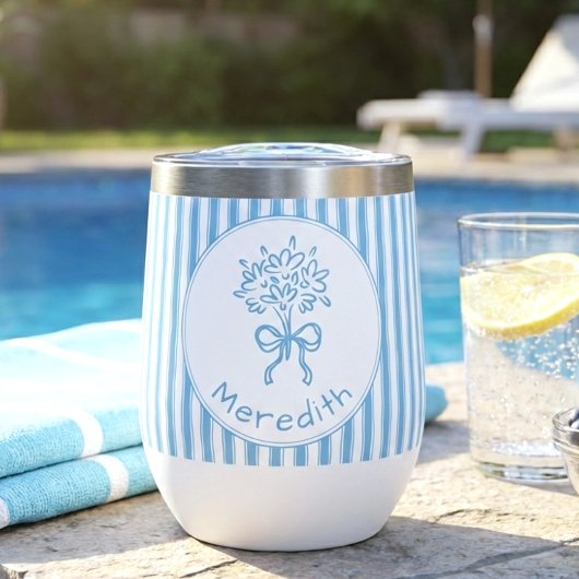 Monogramme Préppy à rayures bleues et blanches Cap