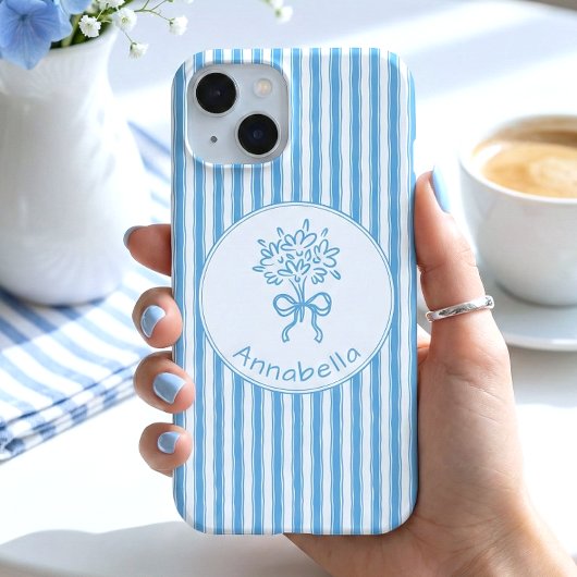 Monogramme Préppy Rayure Bleue Blanche Fantaisiste