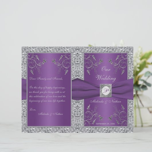 Monogramme Programme de mariage floral violet et a (Debout devant)