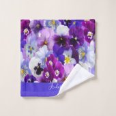 Monogramme Purple Bleu Blanc Floral Pansy Fleurs (Gant de toilette)