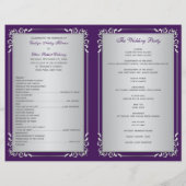 Monogramme Purple, Silver Floral Wedding Programme (Dos)