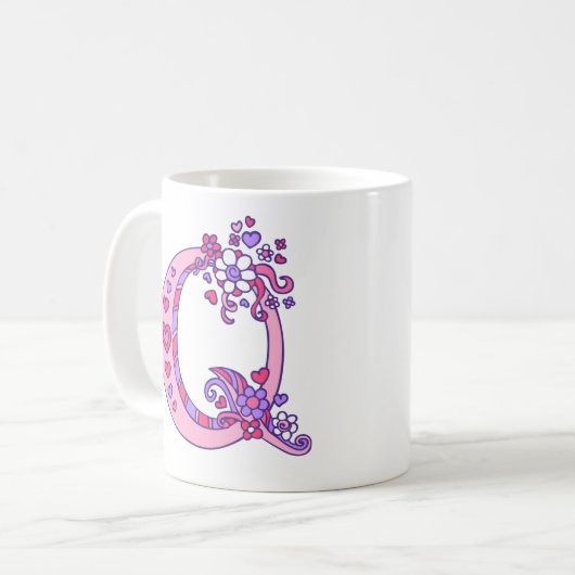 Monogramme Q coeurs et fleurs rose mauve mug (Devant gauche)