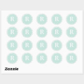 Monogramme R Dusty Aqua Stickers Personnalisés Pou (Feuille)