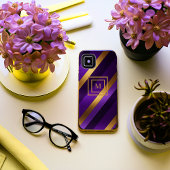 Monogrammé rayé en diagonale violet et or