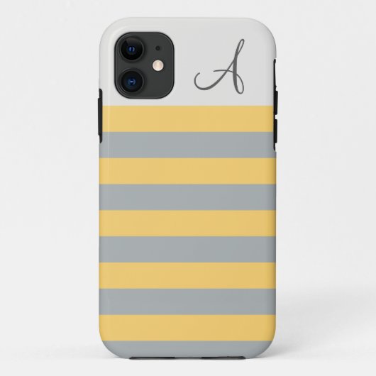 Monogramme rayé jaune et gris iPhone 5/5s Coque (Dos)