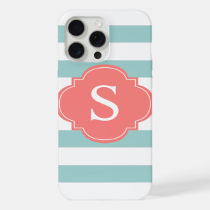Monogramme rayures menthe et corail