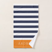 Monogramme Rayures Orange et Marine (Serviette à main)