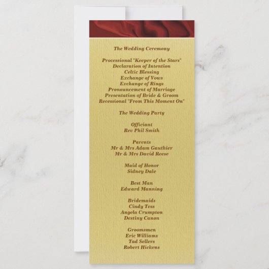 Monogramme Red Swirls Wedding Programme Invitation (Dos)