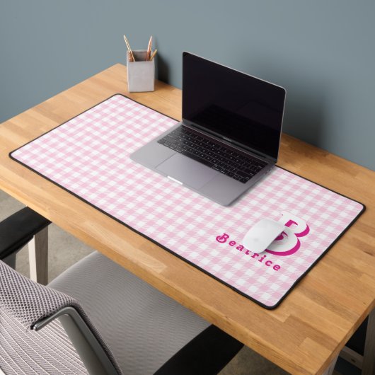 Monogramme Rétro Élégant Minimal rose et blanc Pla (Bureau 2)