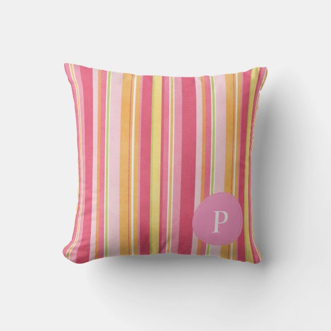 Monogramme réversible à rayures roses Coussin exté (Recto)