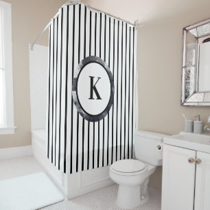 Monogramme rideau de douche à rayures noir et blan