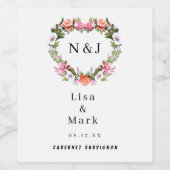 Monogramme Romantique Rose Floral Heart Étiquettes (Étiquettes simples)