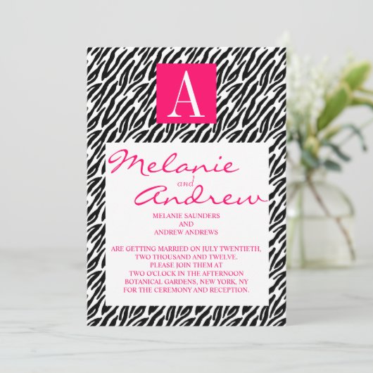 Monogramme rose A Zebra Stripes Invitations De Mar (Debout devant)