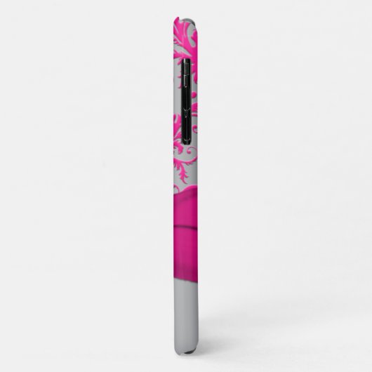 Monogramme rose, Argent Damask iPhone 11 coque (Dos/Gauche)