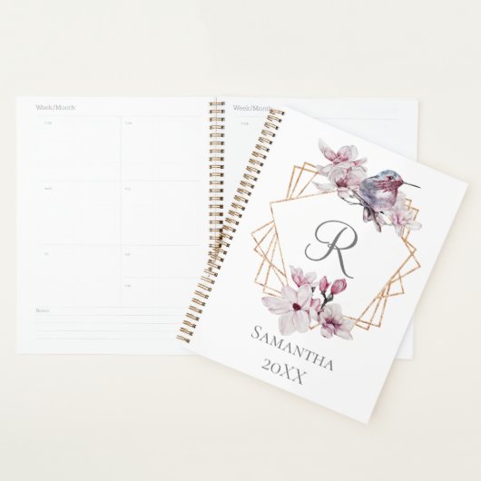 Monogramme rose blanc Magnolias Bird Gold Frame (Devant avec enveloppe)