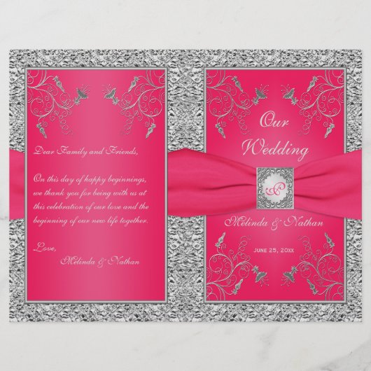 Monogramme Rose chaud, programme de mariage floral (Devant)
