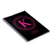 Monogramme rose chaud tendance Nom Carnet noir (Côté Droit)
