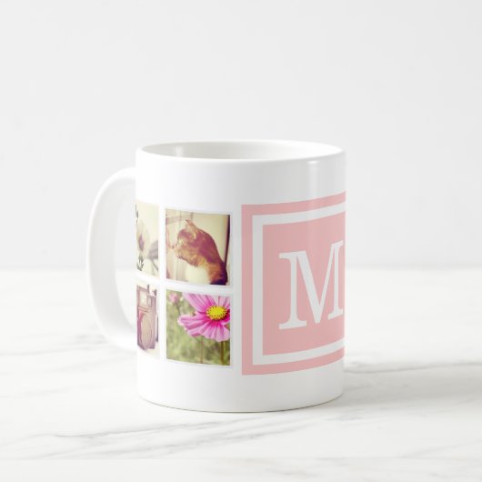 Monogramme rose clair Instagram Photo Collage Mug (Devant gauche)