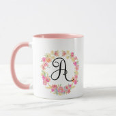 Monogramme Rose Cute (A) Mug Flower Wreath (Gauche)