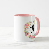 Monogramme Rose Cute (A) Mug Flower Wreath (Devant droit)