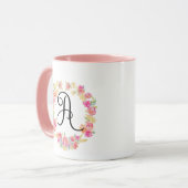Monogramme Rose Cute (A) Mug Flower Wreath (Devant gauche)