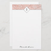Monogramme Rose élégant en marbre doré papeterie (Devant / Derrière)