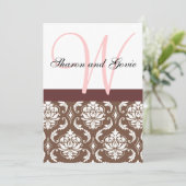 Monogramme rose et Brown de Damas Faire-part de ma (Debout devant)