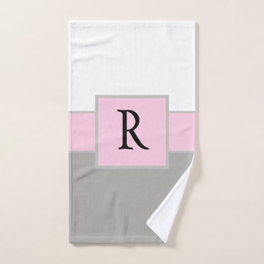 Monogramme rose et gris classique (Serviette à main)