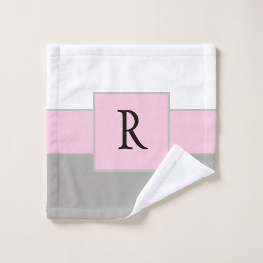 Monogramme rose et gris classique (Gant de toilette)