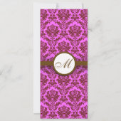 Monogramme rose et marron Damask Faire-part de mar (Dos)