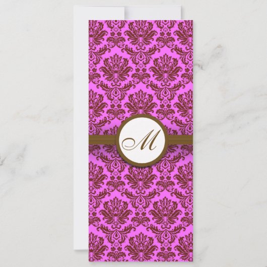 Monogramme rose et marron Damask Faire-part de mar (Dos)