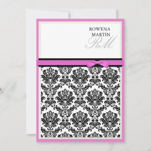 Monogramme rose et noir Invitation classique (Dos)