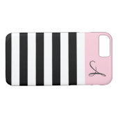 Monogramme rose et noir rayé iPhone 7 Coque (Dos (Horizontal))