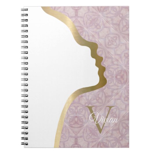 Monogramme Rose Et Or Face Nom Carnet (Devant)