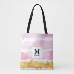 Monogramme rose et or Sac fourre-tout rayé