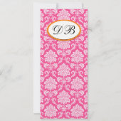 Monogramme rose et orange damassé Faire-part de ma (Dos)