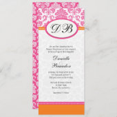 Monogramme rose et orange damassé Faire-part de ma (Devant / Derrière)