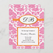 Monogramme rose et orange damassé Faire-part de ma (Devant / Derrière)