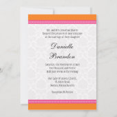 Monogramme rose et orange damassé Faire-part de ma (Dos)