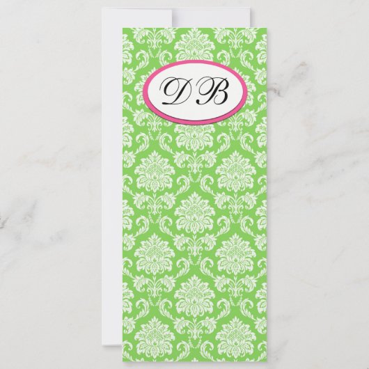 Monogramme rose et vert damassé Faire-part de mari (Dos)