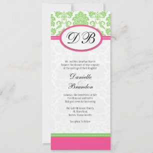 Monogramme rose et vert damassé Faire-part de mari