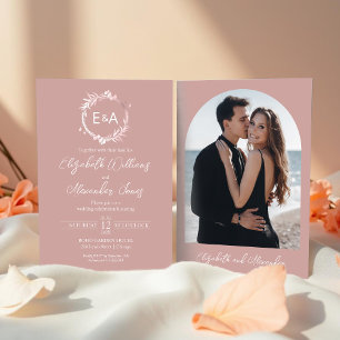Monogramme rose Faire-part de mariage photo