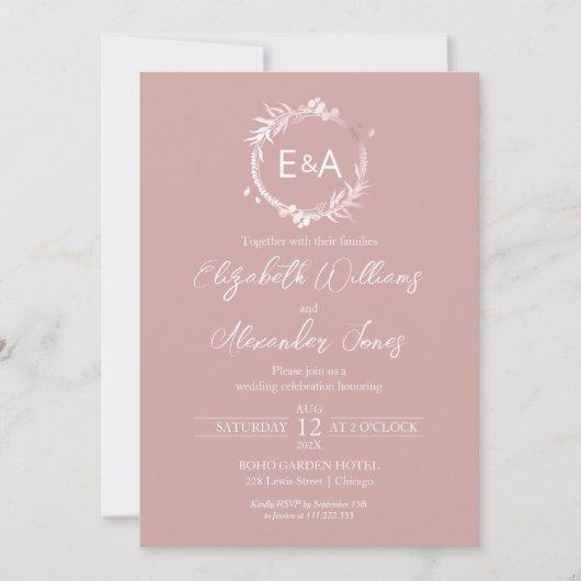 Monogramme rose Faire-part de mariage photo (Devant)