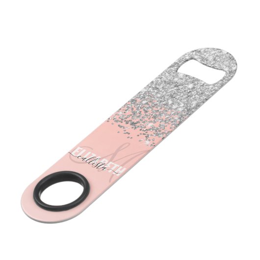 Monogramme rose Fille Chic Argent Confetti (Devant angulaire)