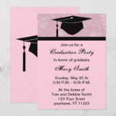 Monogramme rose Floral Graduation Party Invitation (Devant / Derrière)