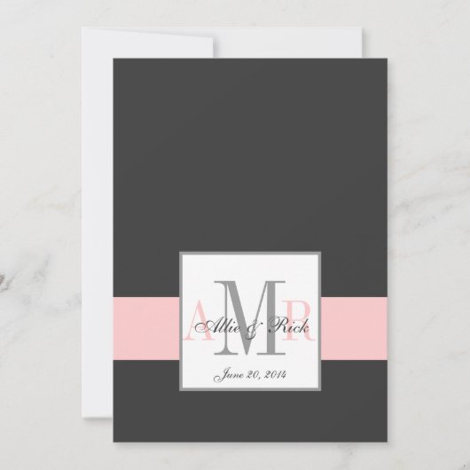 Monogramme rose fusain Faire-part de mariage avant (Devant)